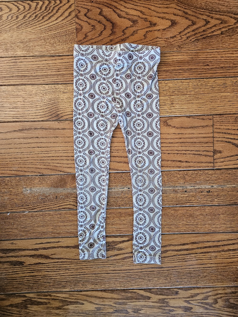 Kate Quinn Organics 5Y Floral Flower Leggings Bamboo Girls 70s Brown Blue